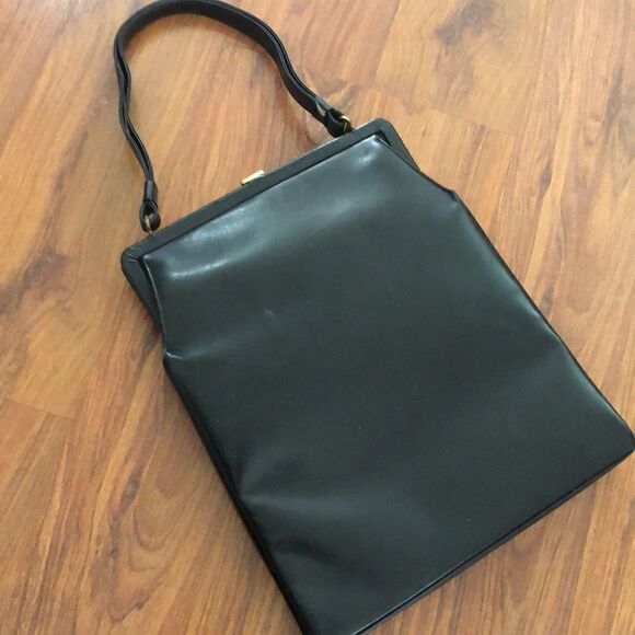 Vintage Rosenfeld Italy Black leather bag with rhinestone clasp. - Picture 5 of 6